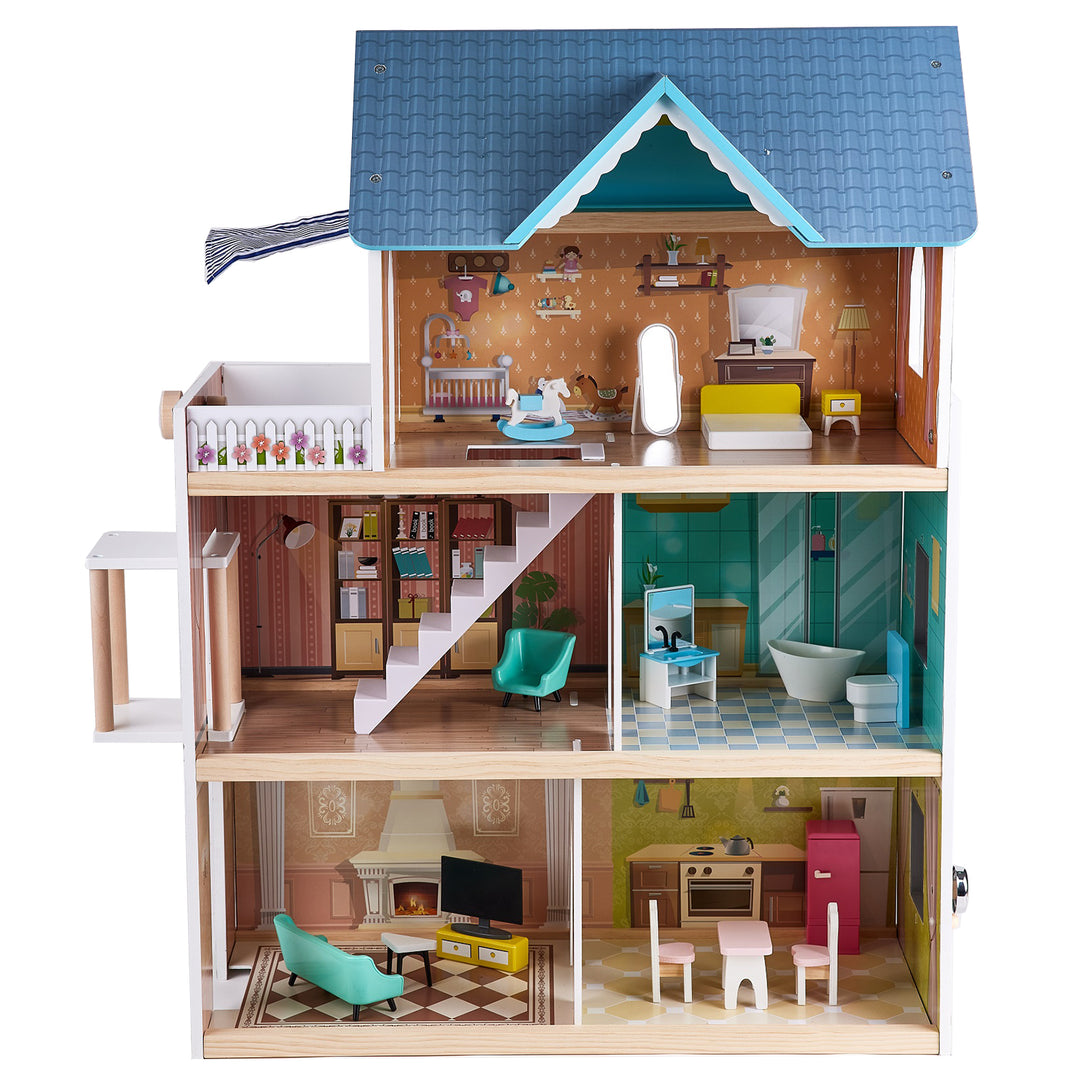 Hape Pretend Play 3 Story Wood Doll House & Furniture for Age 3 & Up (Open Box)