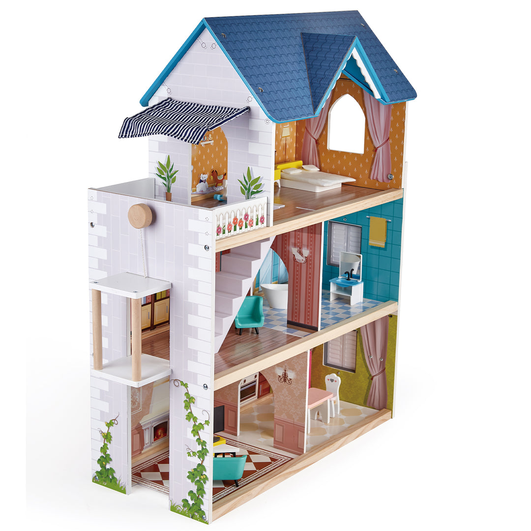 Hape Pretend Play 3 Story Wood Doll House & Furniture for Age 3 & Up (Open Box)