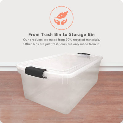 Homz 64Qt Stackable Plastic Storage Bin Container Box w/Latch Lid, Clear(2 Pack)