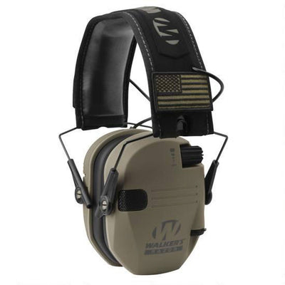 Walkers Razor Slim Shooter Electronic Folding Ear Protection Muffs, Tan Patriot