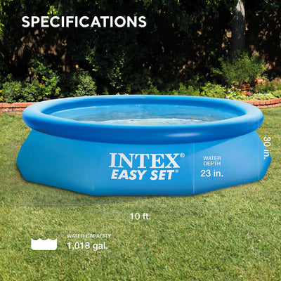 Intex Easy Set 10' x 30" Round Inflatable Above Ground Swimming Pool with Cover