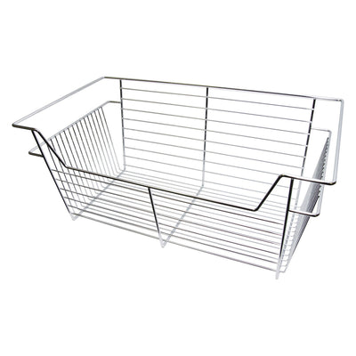 Easy Track 24 Inch Metal Sliding Wire Closet Storage Basket Organizer, Chrome