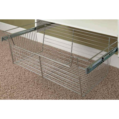 Easy Track 24 Inch Metal Sliding Wire Closet Storage Basket Organizer, Chrome