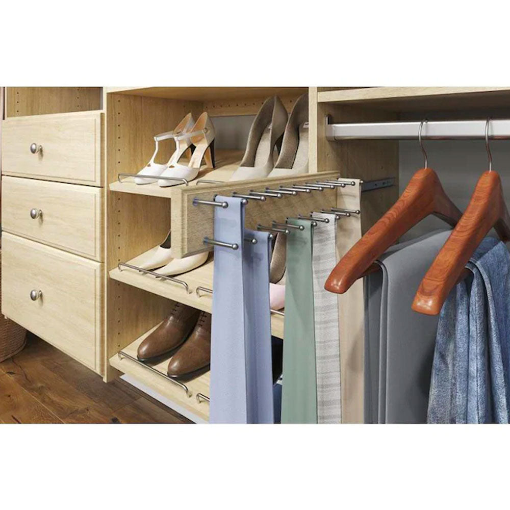 Easy Track 14 Inch 20 Hook Sliding Tie Hanger Closet Storage Rack, Honey Blonde - VMInnovations