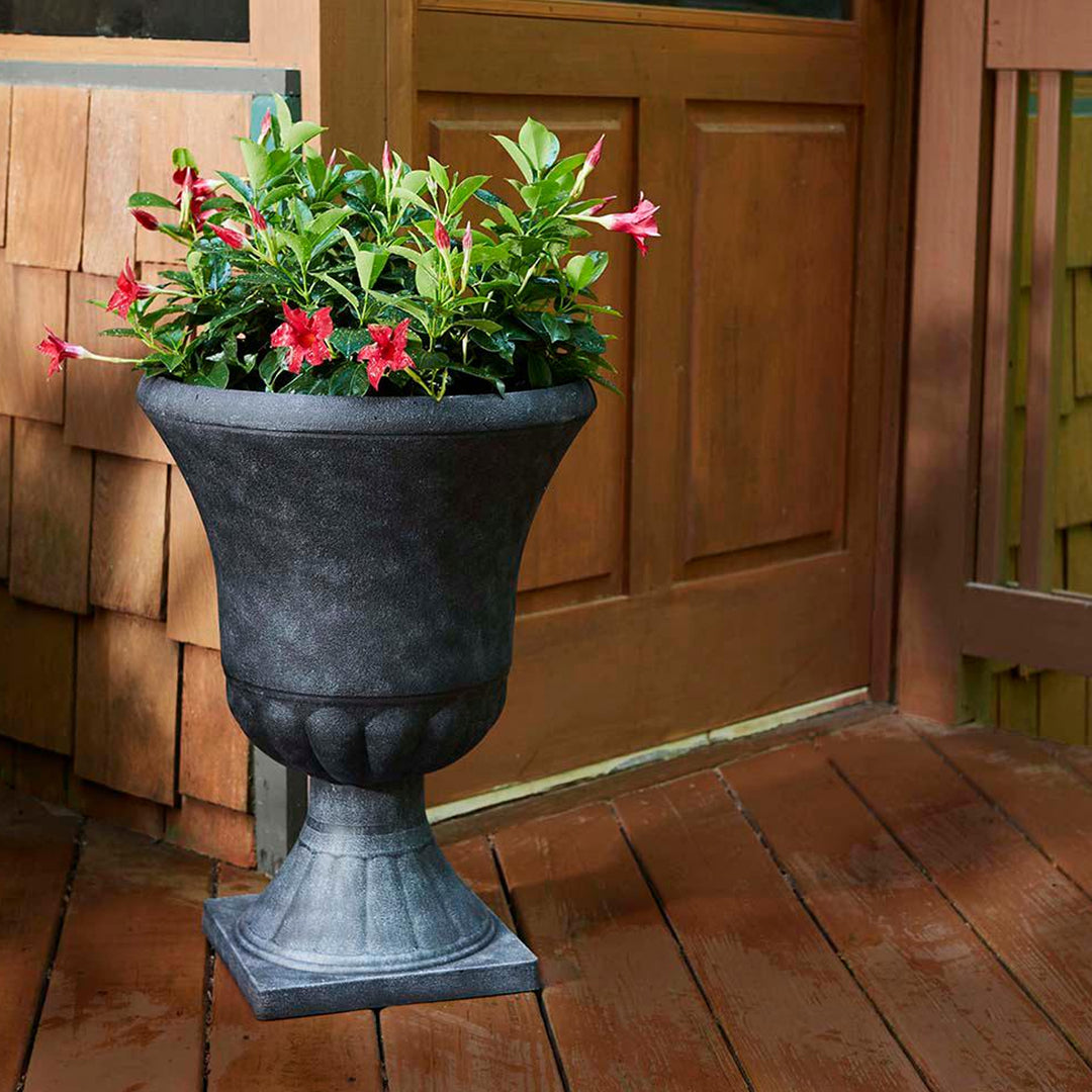Southern Patio Winston 16 Inch Diameter Resin Outdoor Planter, Black (Open Box) - VMInnovations