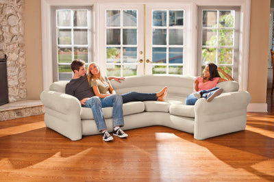 Intex Inflatable Corner Living Room Air Mattress Sectional Sofa, Beige(4 Pack)