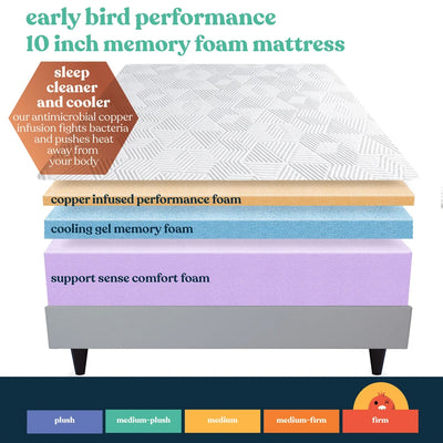 Early Bird Performance 10 Inch Cool Gel Copper Firm Memory Foam Mattress, King