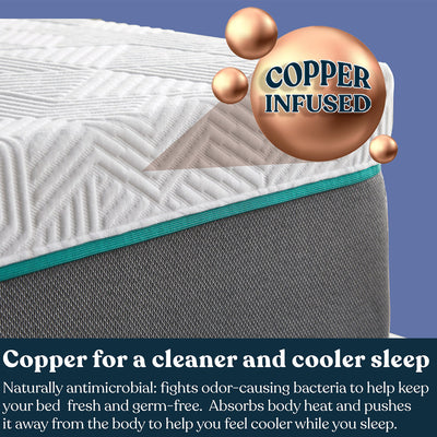 Early Bird Performance 12 Inch Hybrid Gel Copper Memory Foam Mattress, Queen