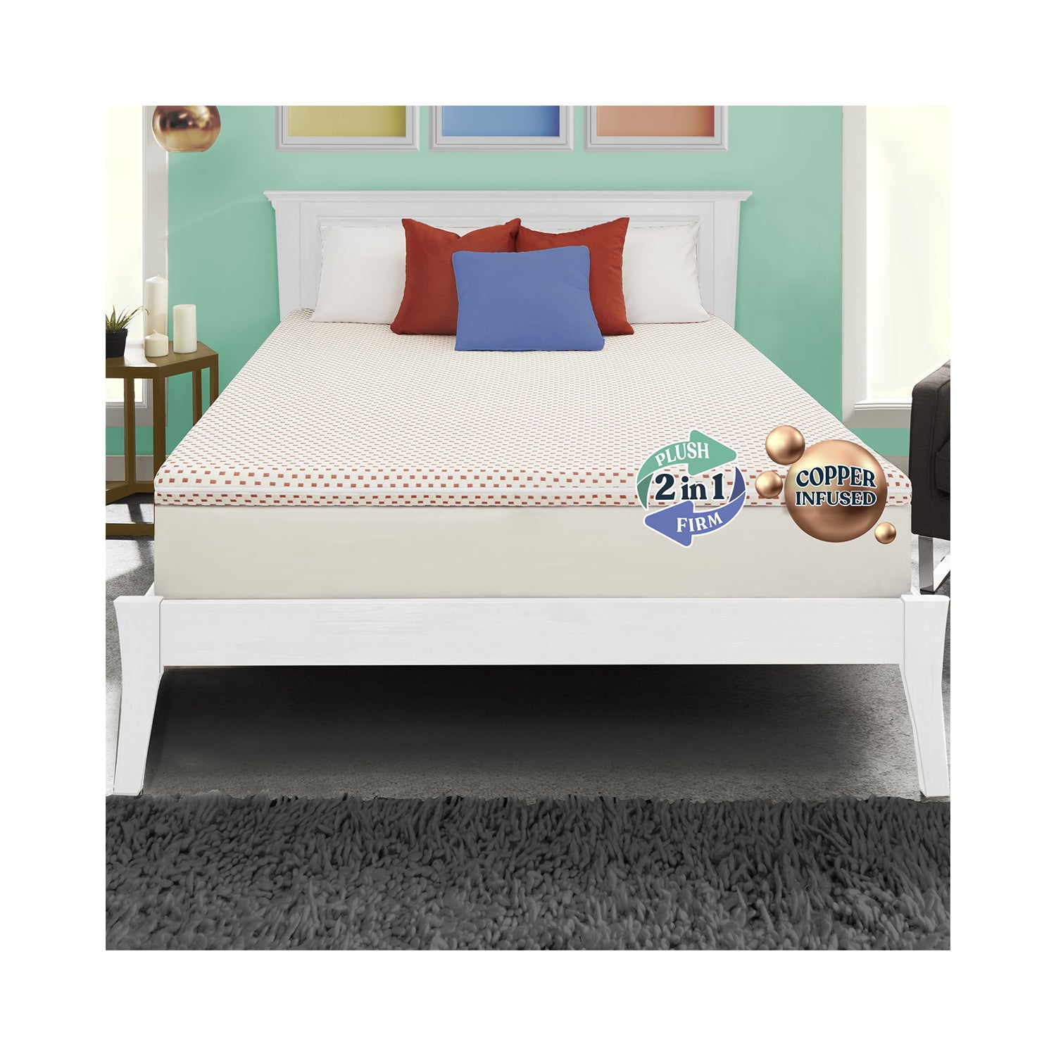 Early Bird Fusion 3 In Hybrid 2 in 1 Copper Reversible Mattress Topper, Full - VMInnovations