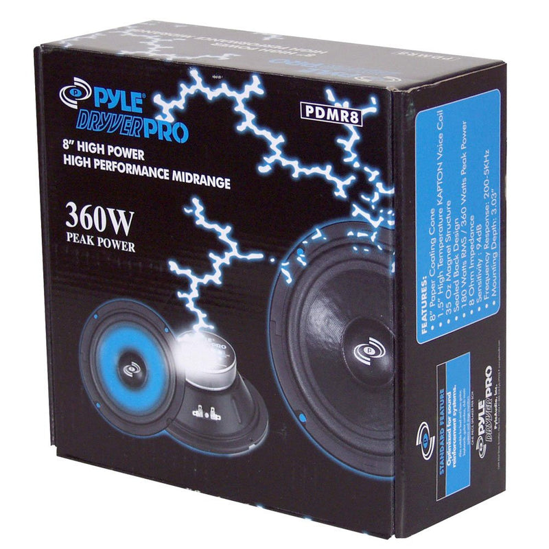 Pyle Pro 8in 360 Watt 8-Ohm Black Driver Mid Range Audio Speaker (Refurbished)