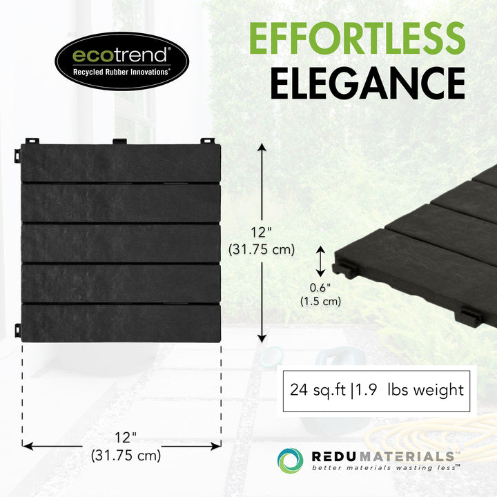 EcoTrend 12"x12" Interlocking Outdoor Balcony Deck Tiles, 24-Pack, Slate Black