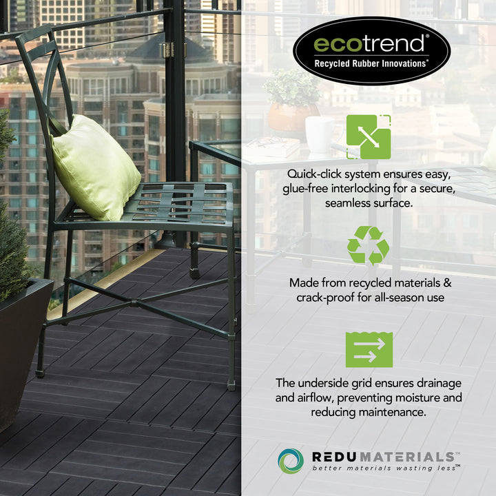 EcoTrend 12"x12" Interlocking Balcony Deck Tiles, 24pk, Slate Black (Open Box)
