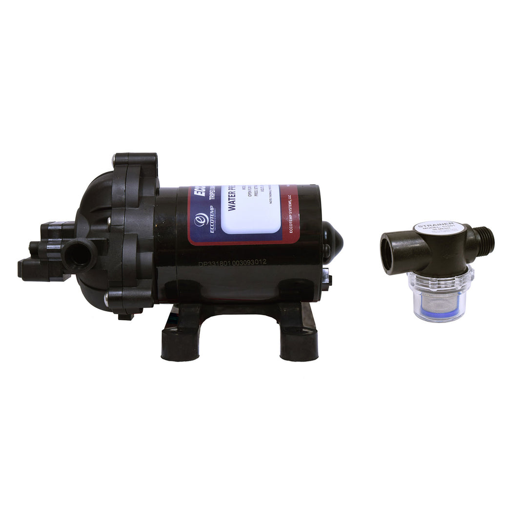 Eccotemp EccoFlo Triplex Diaphragm 2.9 GPM 12V Water Heater Pump and Strainer