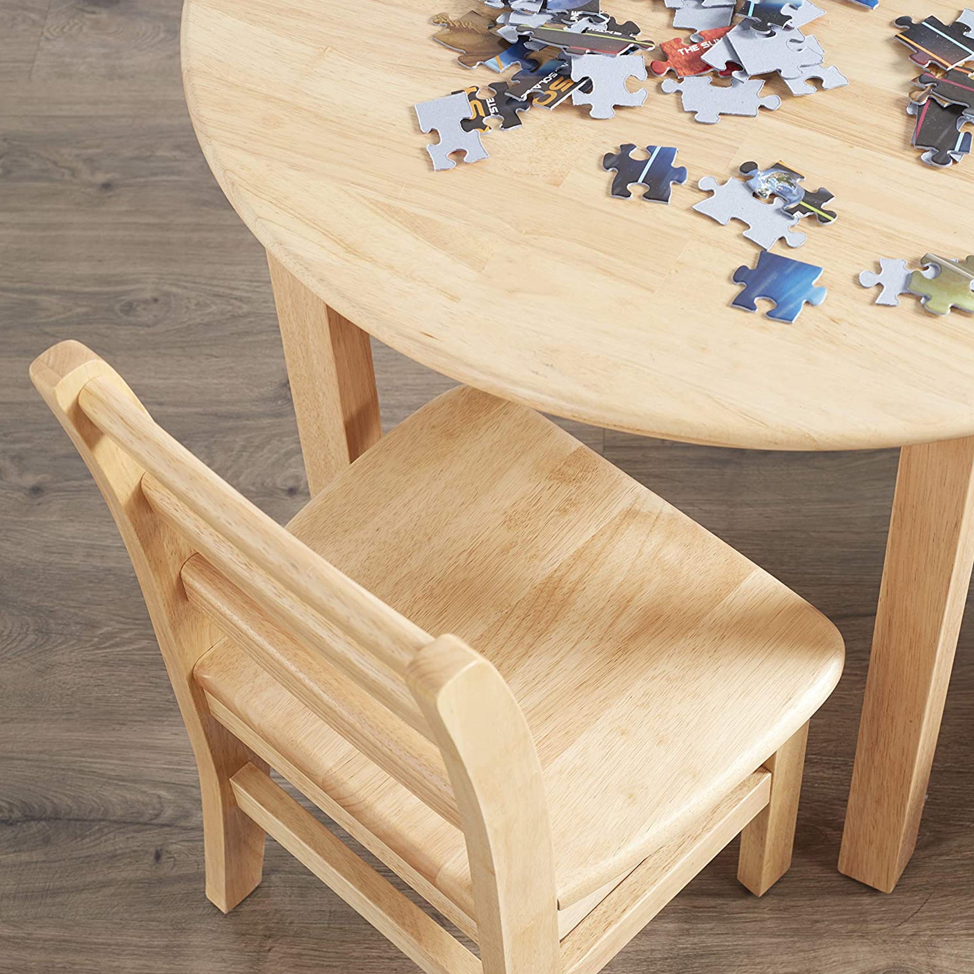ECR4Kids 30 Inch Hardwood Round Table w/ 2 Chair Play Set for Activities (Used) - VMInnovations
