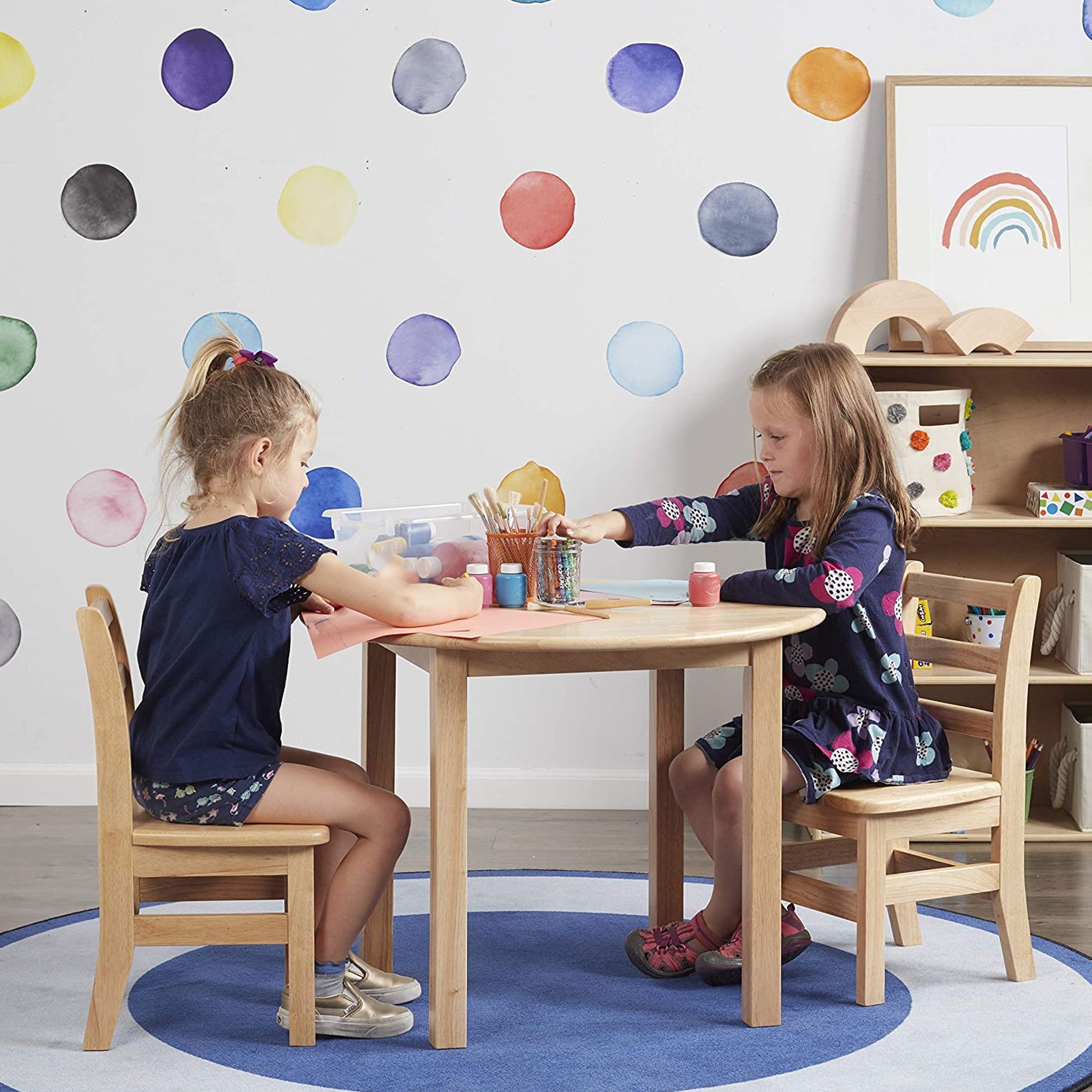 ECR4Kids 30 Inch Hardwood Round Table w/ 2 Chair Play Set for Activities (Used) - VMInnovations
