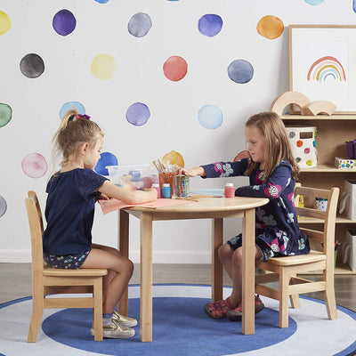 ECR4Kids 30 Inch Hardwood Round Table w/ 2 Chair Play Set for Activities (Used) - VMInnovations