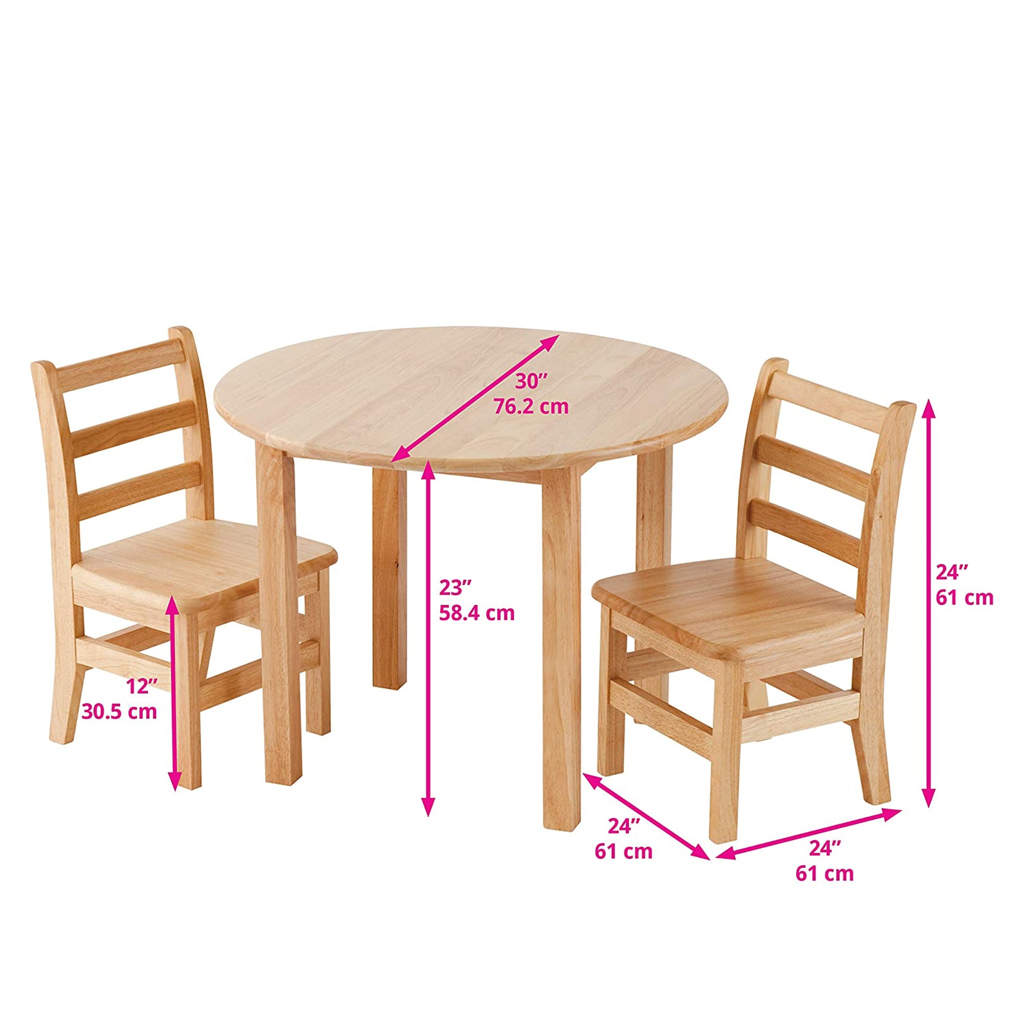 ECR4Kids 30 Inch Hardwood Round Table w/ 2 Chair Play Set for Activities (Used) - VMInnovations