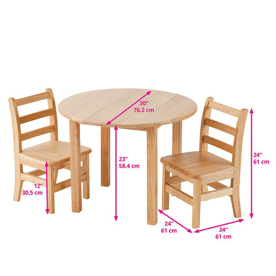ECR4Kids 30 Inch Hardwood Round Table w/ 2 Chair Play Set for Activities (Used) - VMInnovations