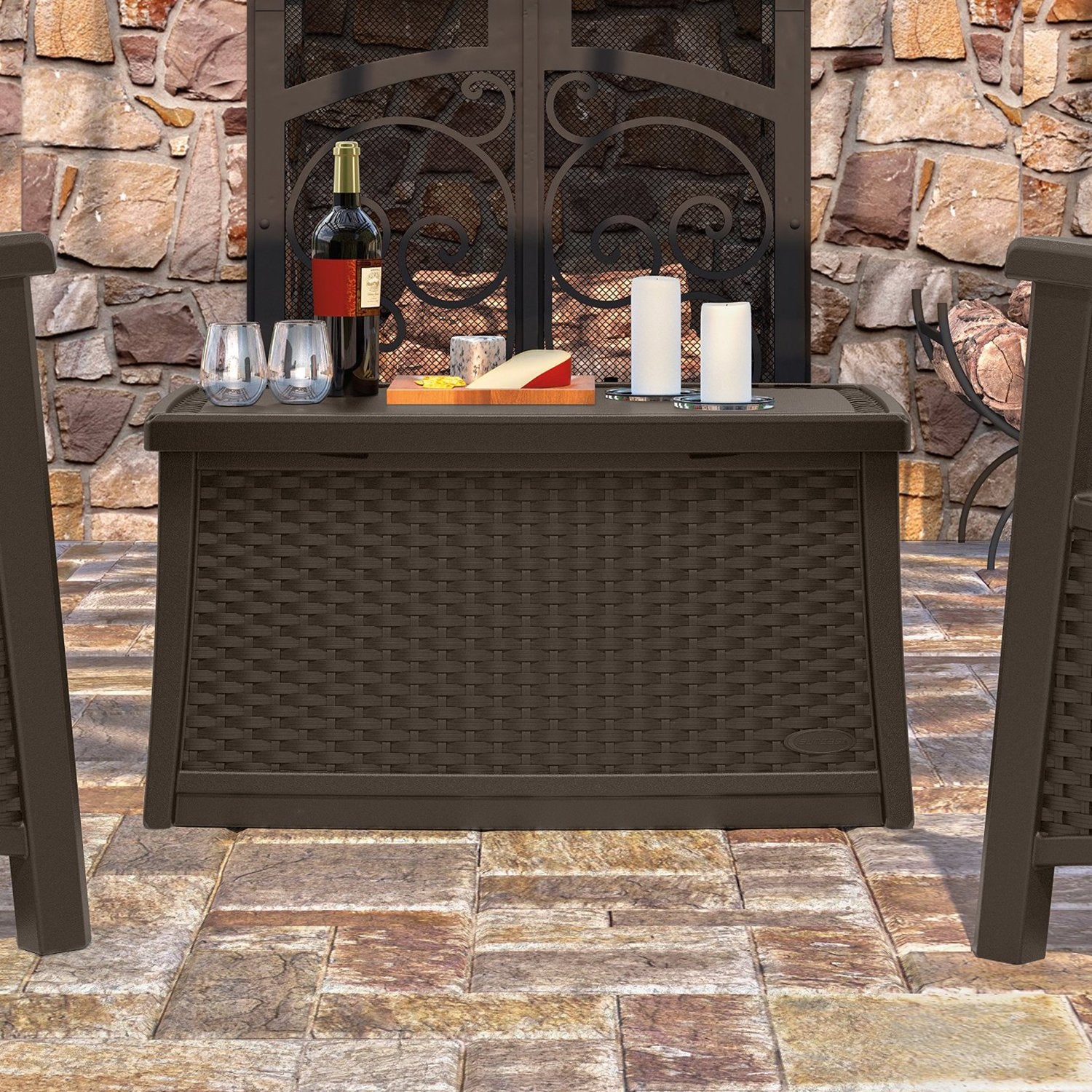 Suncast Resin Wicker Loveseat w/ Storage & Resin Wicker Coffee Table w/ Storage