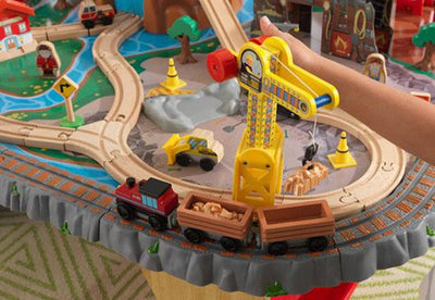 KidKraft Waterfall Junction 112-Piece Train Set and Table with Bins (Open Box)