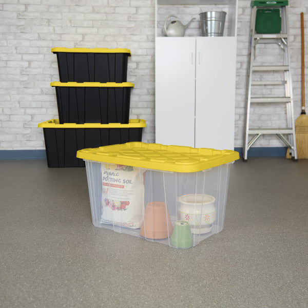 Sterilite 27 Gallon Industrial Stackable Storage Tote Lidded Containers, 6 Pack
