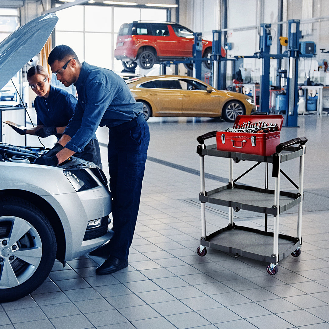 Elevon Cart Portable Utility 3 Tier Collapsible Shelving Unit, Gray (Open Box) - VMInnovations