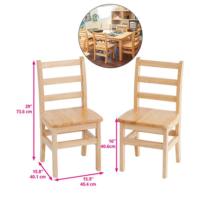 ECR4Kids 16 Inch Natural Hardwood Stable 3 Rung Ladderback Toddler Chair, 2 Pack