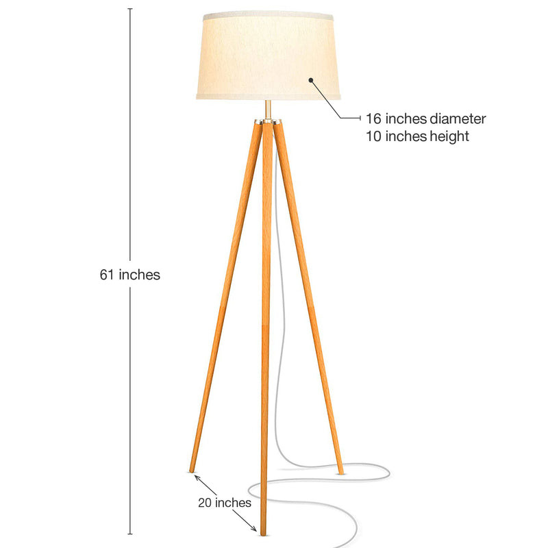 Brightech Emma Modern Home 60" Tall Standing LED Light Tripod Floor Lamp, Wood