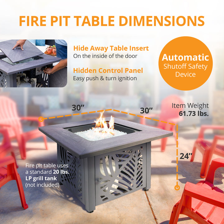 Endless Summer Lindsey 30 Inch Square Outdoor UV Printed LP Gas Fire Pit Table - VMInnovations