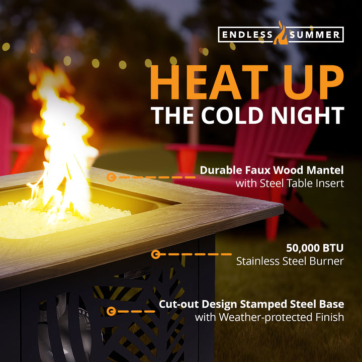 Endless Summer Lindsey 30 Inch Square Outdoor UV Printed LP Gas Fire Pit Table - VMInnovations