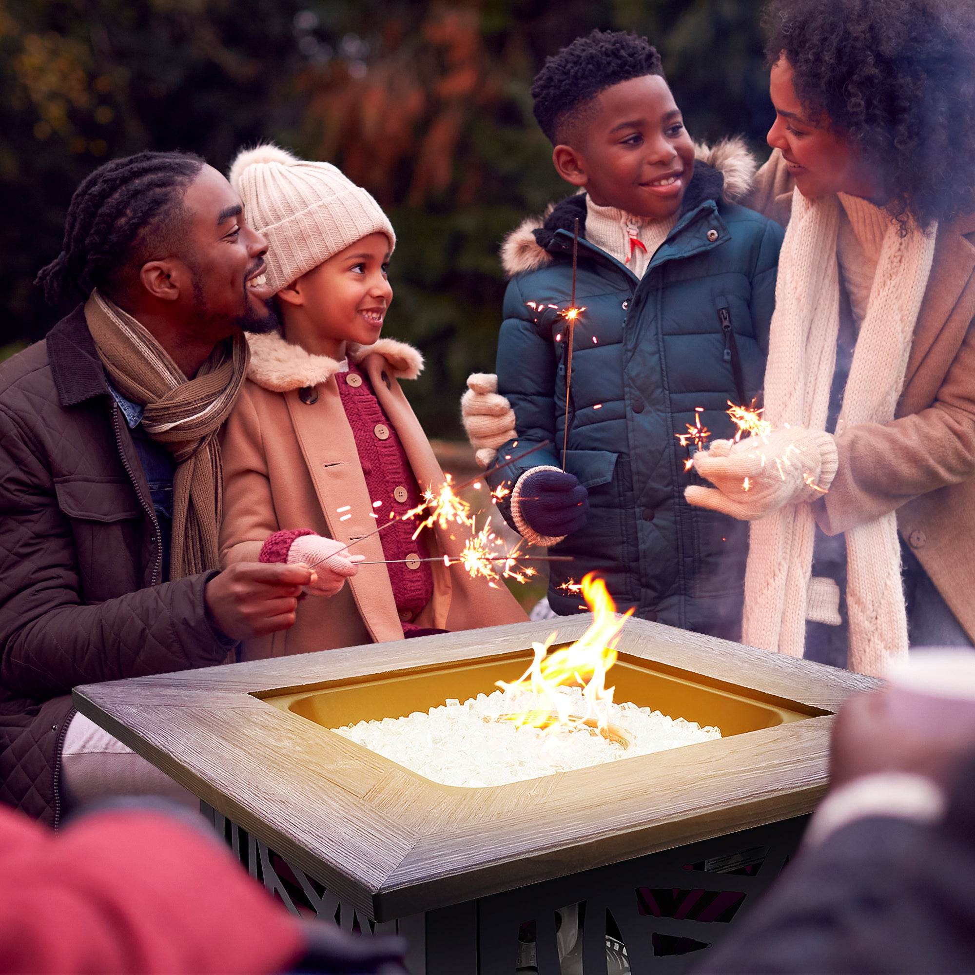 Endless Summer Lindsey 30 Inch Square UV Printed LP Gas Fire Pit (Open Box) - VMInnovations