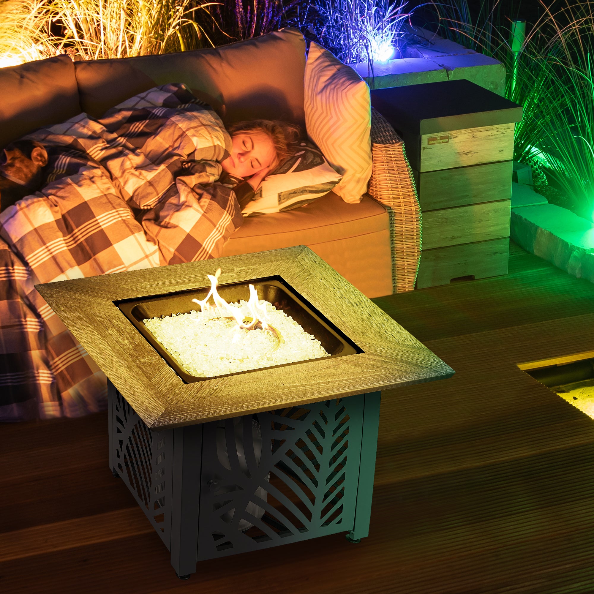 Endless Summer Lindsey 30 Inch Square Outdoor UV Printed LP Gas Fire Pit (Used) - VMInnovations