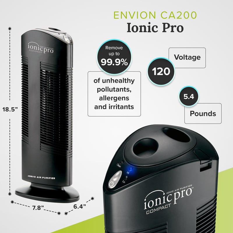 ENVION CA200 Ionic Pro Medium Room Silent Compact Tower Air Purifier, Black