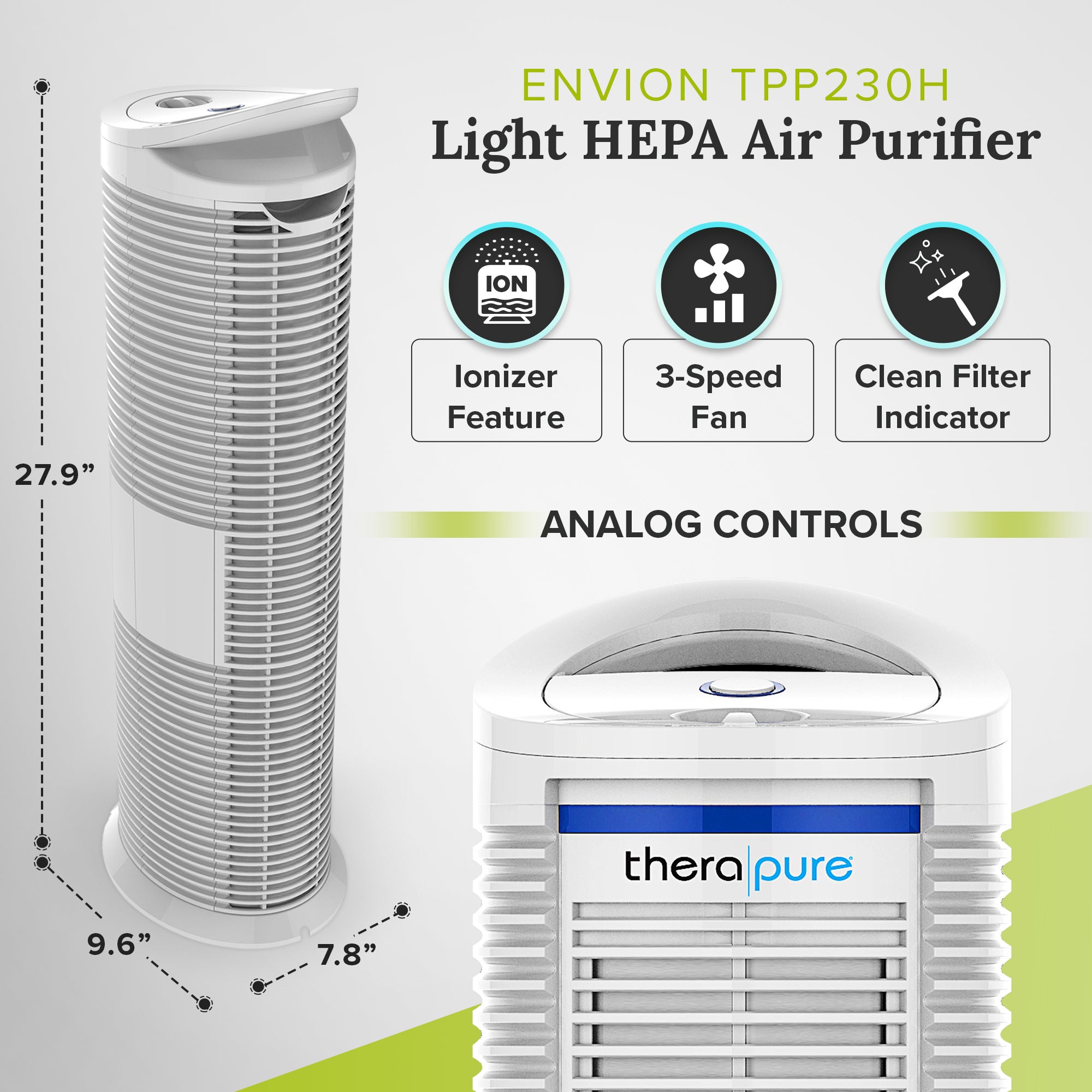 ENVION Medium Room Light HEPA Air Purifier w/Handle & 3 Fan Speeds (Used) - VMInnovations