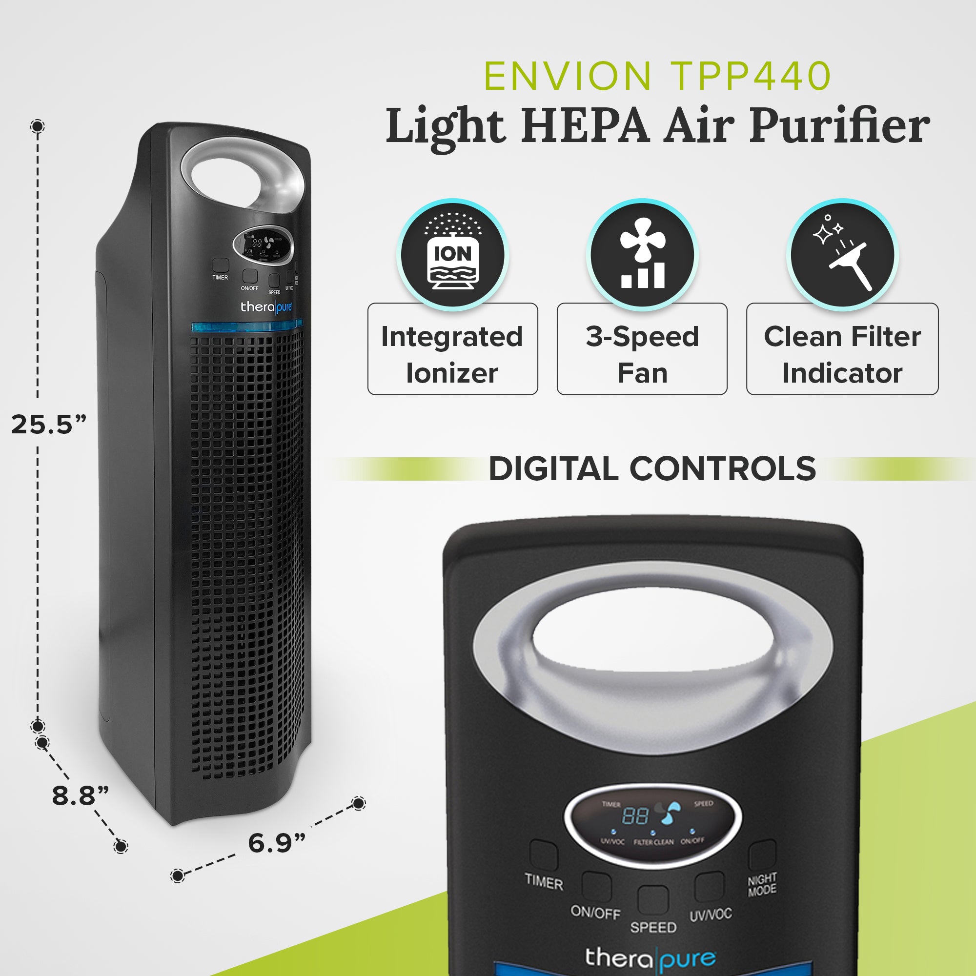 ENVION Therapure Medium/Large Room Air Purifier with Digital Controls & Timer - VMInnovations