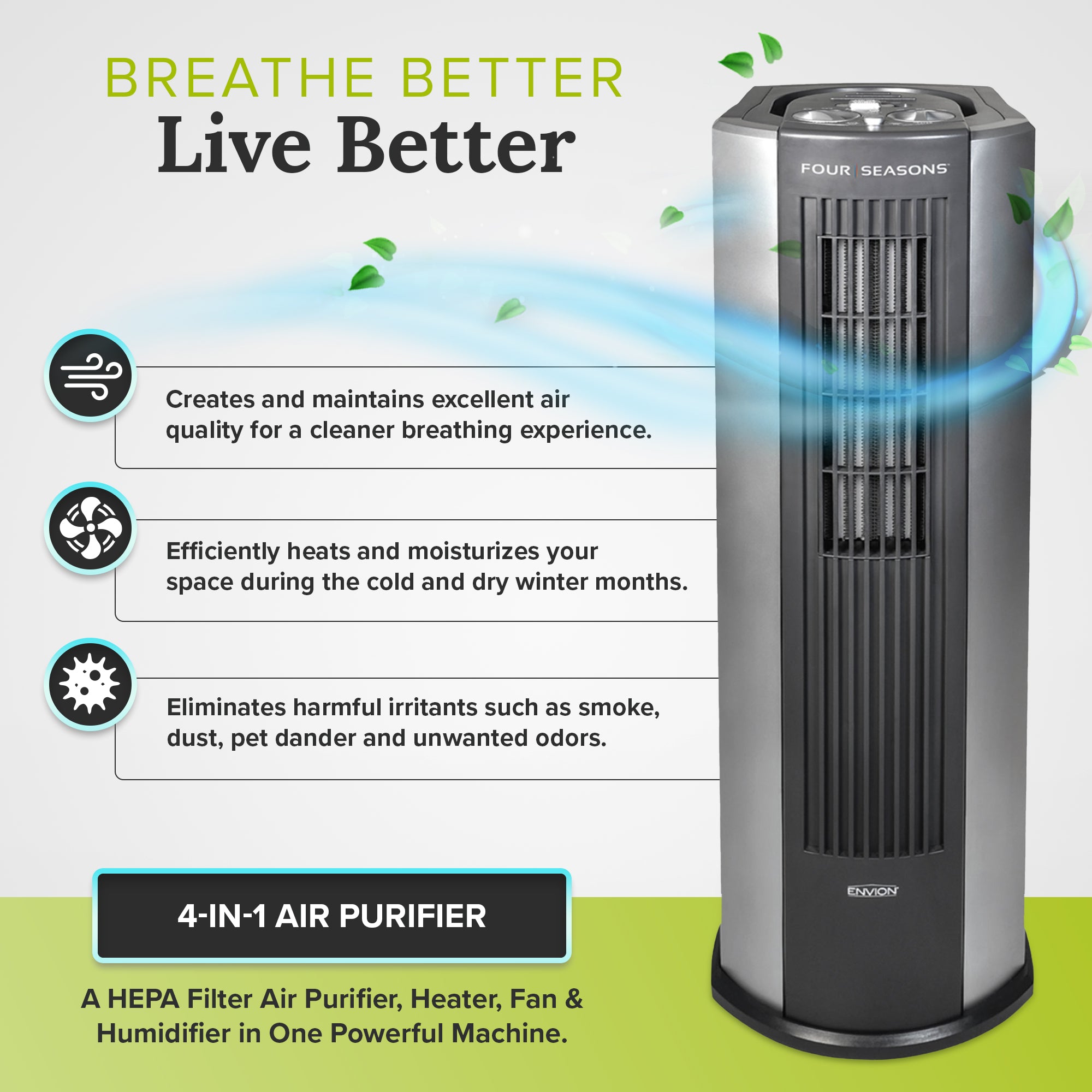 Envion 4 Seasons Large Room 4 in 1 Air Purifier, Heater, Fan & Humidifier (Used)