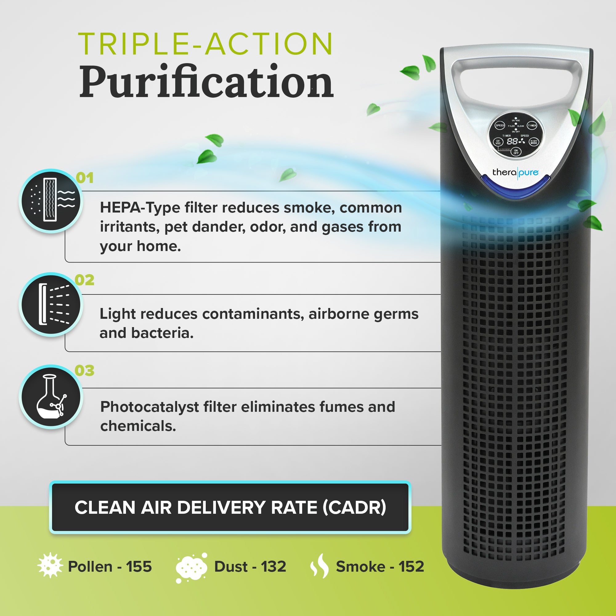 ENVION Therapure Large Room HEPA Air Purifier Tower w/ 3 Speeds (Open Box) - VMInnovations