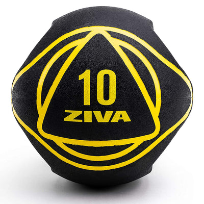 ZIVA Dual Grip Rubber Medicine Ball for Strength Training & Core, Black, 10 Lbs