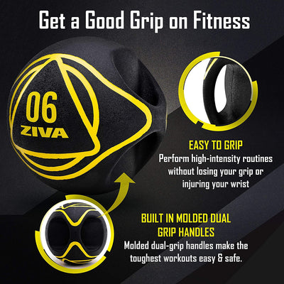 ZIVA Dual Grip Medicine Ball for Strength Training & Core, 12 Lbs (Open Box)