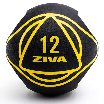 ZIVA Dual Grip Rubber Medicine Ball for Strength Training & Core, Black, 12 Lbs
