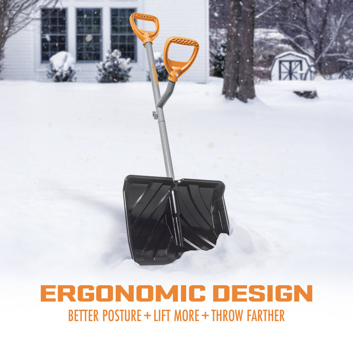 ErgieShovel 18” Snow Shovel, 34.5” Shaft, Push Scoop Combination, ERG-SNSH18