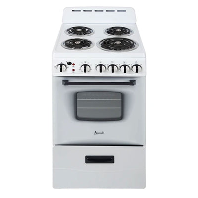 Avanti 20" 2.1 Cu Ft Electric Single Oven with 4 Burner Range, White (Open Box)
