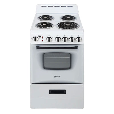 Avanti 20" 2.1 Cu Ft Electric Single Kitchen Oven w/ 4 Burners, White (Damaged)