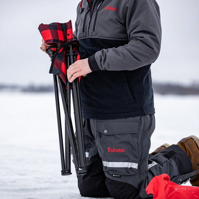Eskimo Portable Plaid Folding Quad Ice Fishing Gear Seat Chair, Red (Open Box)