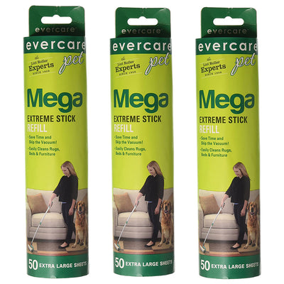 evercare Pet Mega Extreme Surface Coverage 50 Layer Lint Roller Refill, 3 Pack