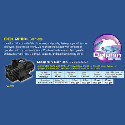 Earthwater Pumps EW-3000 Submersible Pump for Fountain, Pond, & Hydroponics