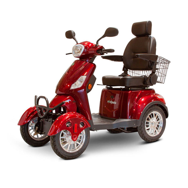 EWheels EW-46 4 Wheel 3 Speed Electric Battery Medical Mobility Scooter, Red