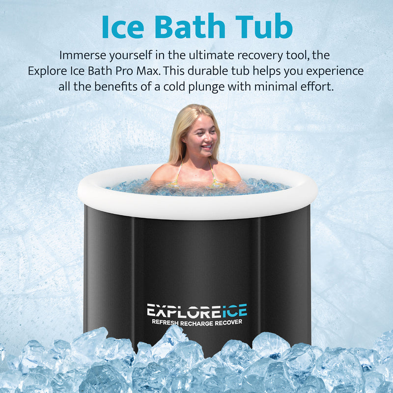 Explore Ice Bath Pro Max Extra Large Athlete Cold Plunge Bath Tub, Black/White