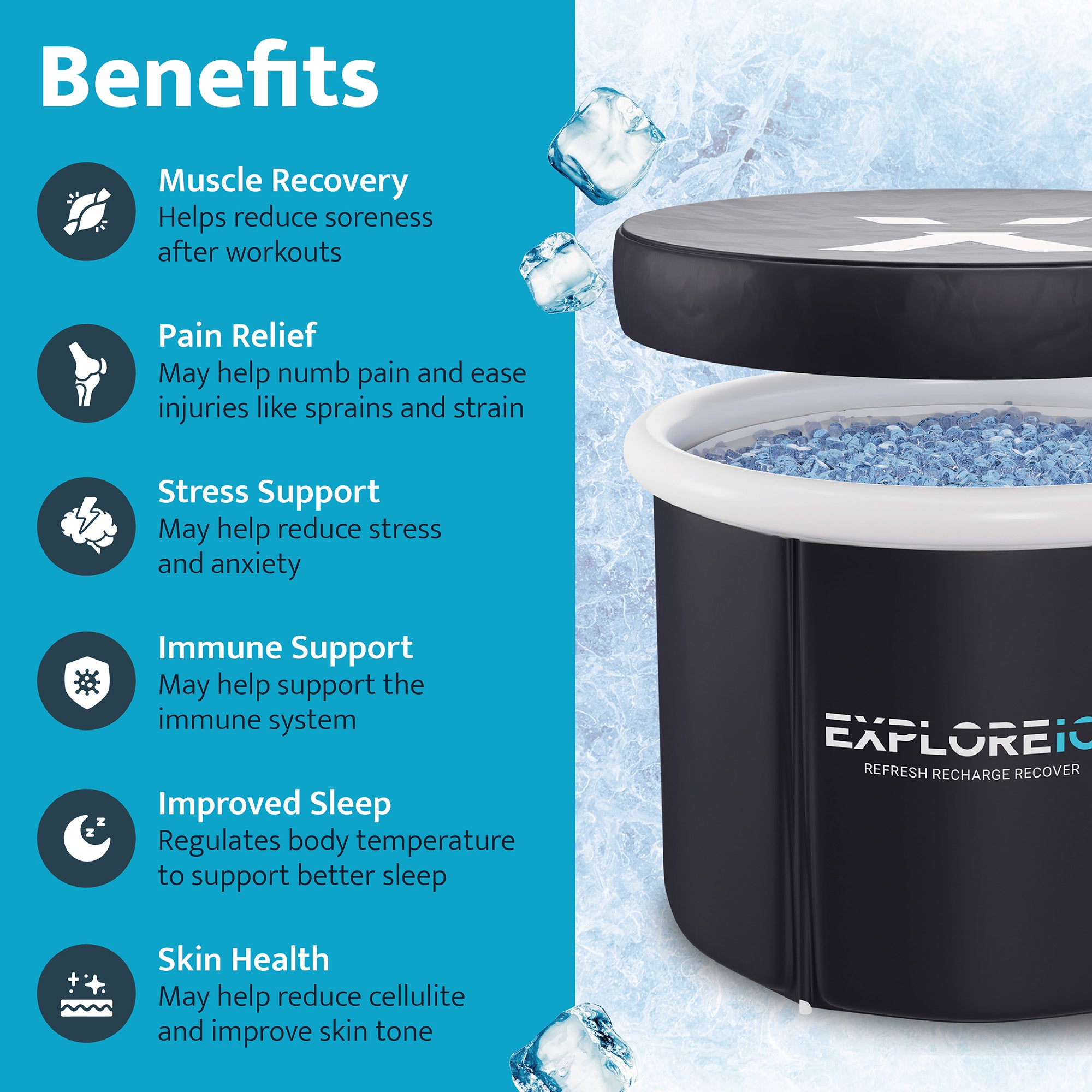 Explore Ice Bath Pro Max X-Large Athlete Cold Plunge Tub, Black/White (Open Box)