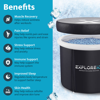 Explore Ice Bath Pro Max X-Large Athlete Cold Plunge Tub, Black/White (Open Box)